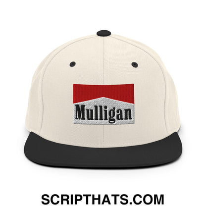 Mulligan Cigarette Red Embroidered Flat Bill Brim Snapback Hat Natural Black