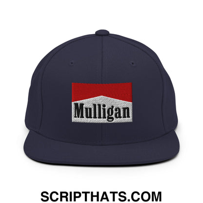 Mulligan Cigarette Red Embroidered Flat Bill Brim Snapback Hat Navy