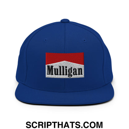Mulligan Cigarette Red Embroidered Flat Bill Brim Snapback Hat Royal Blue