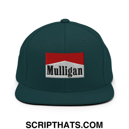 Mulligan Cigarette Red Embroidered Flat Bill Brim Snapback Hat Spruce