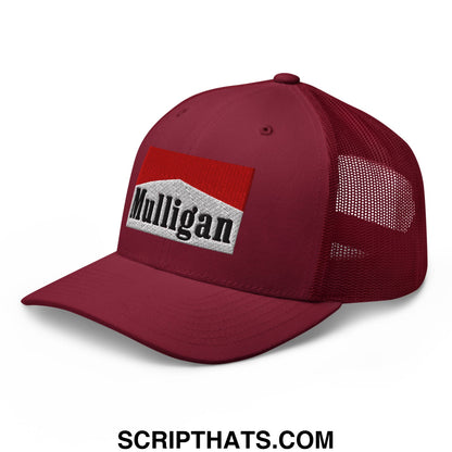 Mulligan Cigarette Red Embroidered Mesh Trucker Hat Cranberry