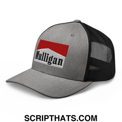 Mulligan Cigarette Red Embroidered Mesh Trucker Hat Heather Black