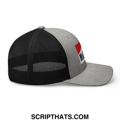 Mulligan Cigarette Red Embroidered Mesh Trucker Hat Heather Black