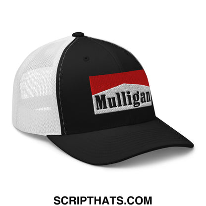 Mulligan Cigarette Red Embroidered Mesh Trucker Hat Black White