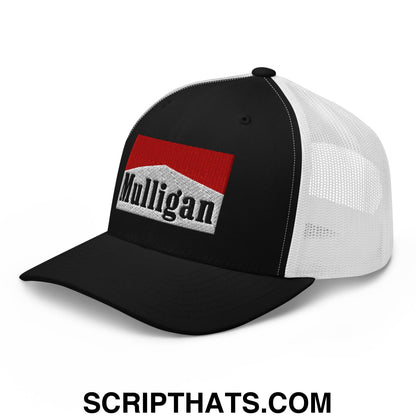 Mulligan Cigarette Red Embroidered Mesh Trucker Hat Black White