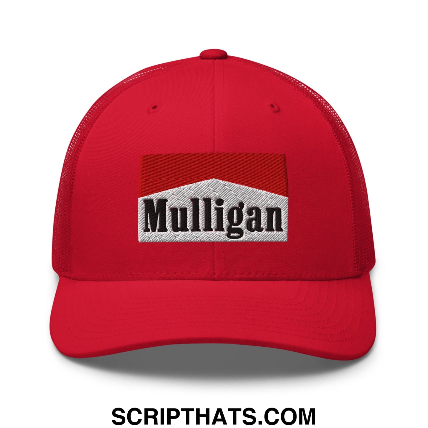 Mulligan Cigarette Red Embroidered Mesh Trucker Hat Red