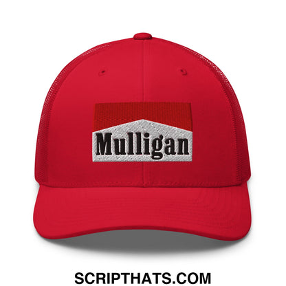 Mulligan Cigarette Red Embroidered Mesh Trucker Hat Red
