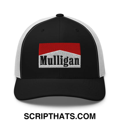 Mulligan Cigarette Red Embroidered Mesh Trucker Hat Black White