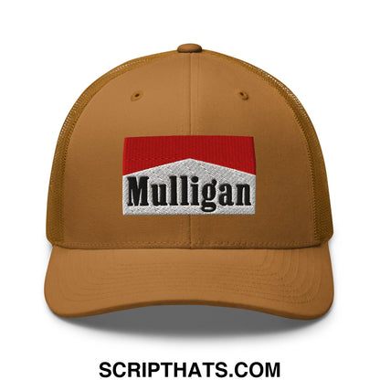 Mulligan Cigarette Red Embroidered Mesh Trucker Hat Caramel
