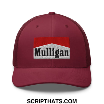 Mulligan Cigarette Red Embroidered Mesh Trucker Hat Cranberry