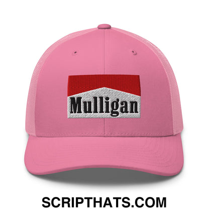 Mulligan Cigarette Red Embroidered Mesh Trucker Hat Pink