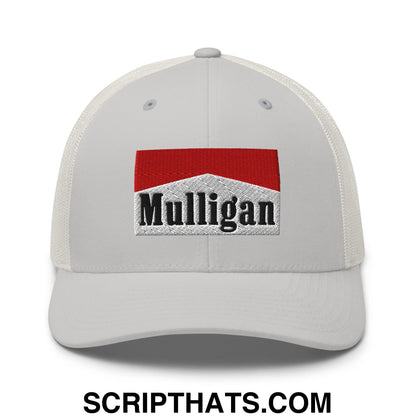 Mulligan Cigarette Red Embroidered Mesh Trucker Hat Silver