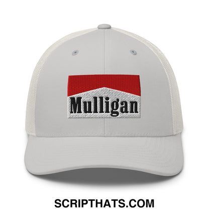 Mulligan Cigarette Red Embroidered Mesh Trucker Hat Silver