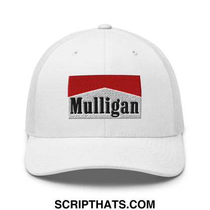 Mulligan Cigarette Red Embroidered Mesh Trucker Hat White