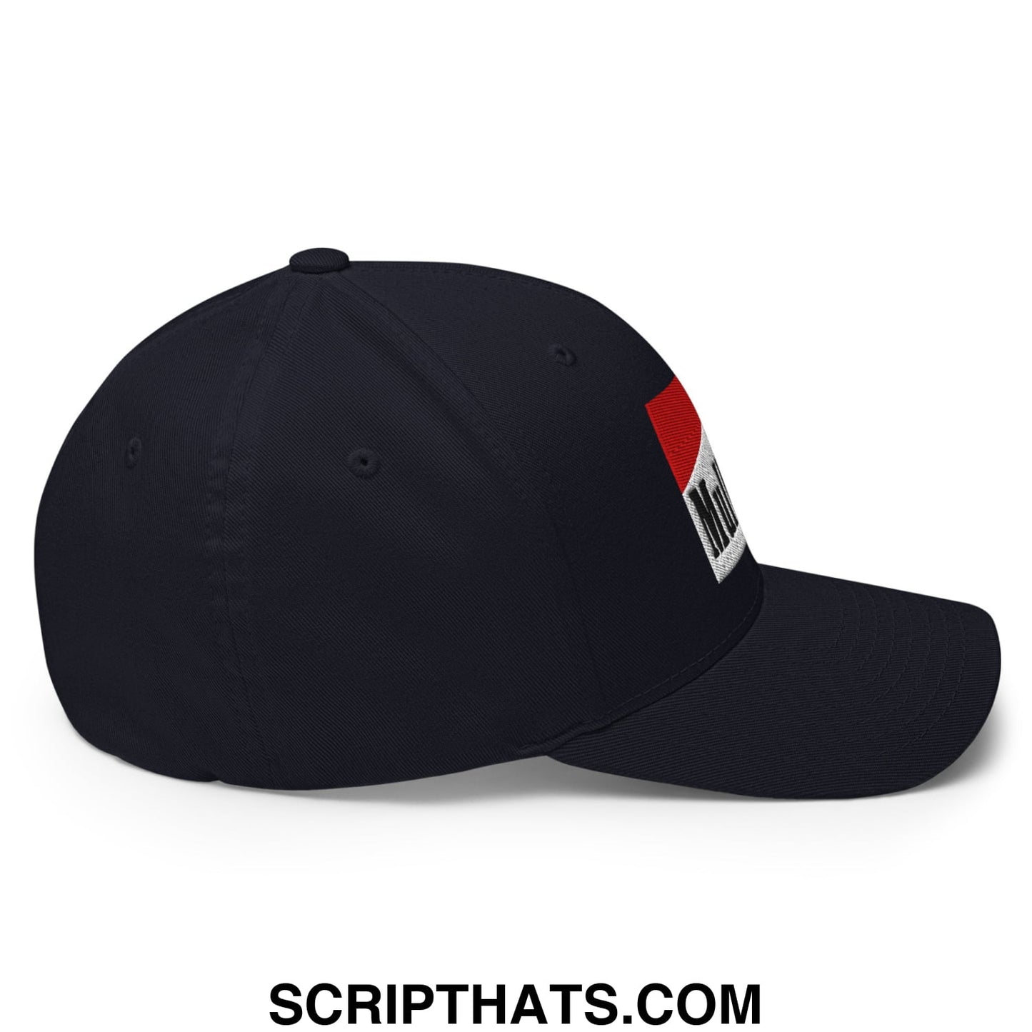 Mulligan Cigarette Red Embroidered Stretch Fit Golf Hat Dark Navy