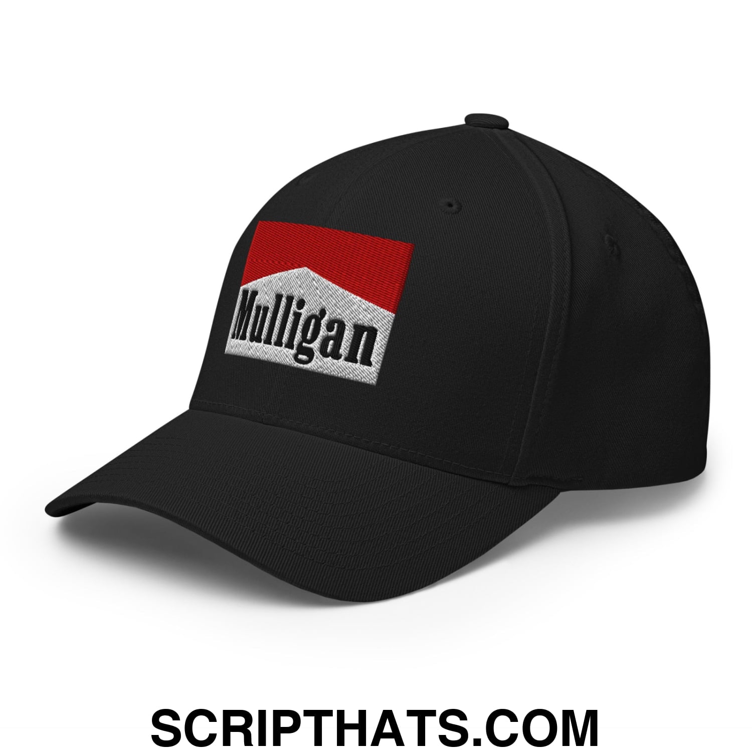 Mulligan Cigarette Red Embroidered Stretch Fit Golf Hat Black