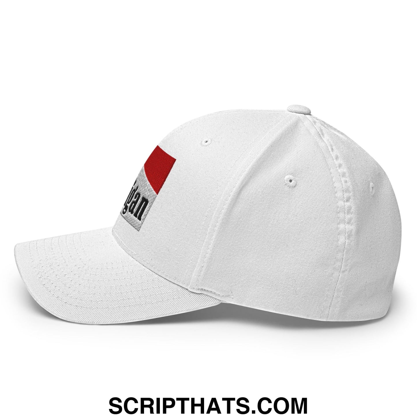 Mulligan Cigarette Red Embroidered Stretch Fit Golf Hat White
