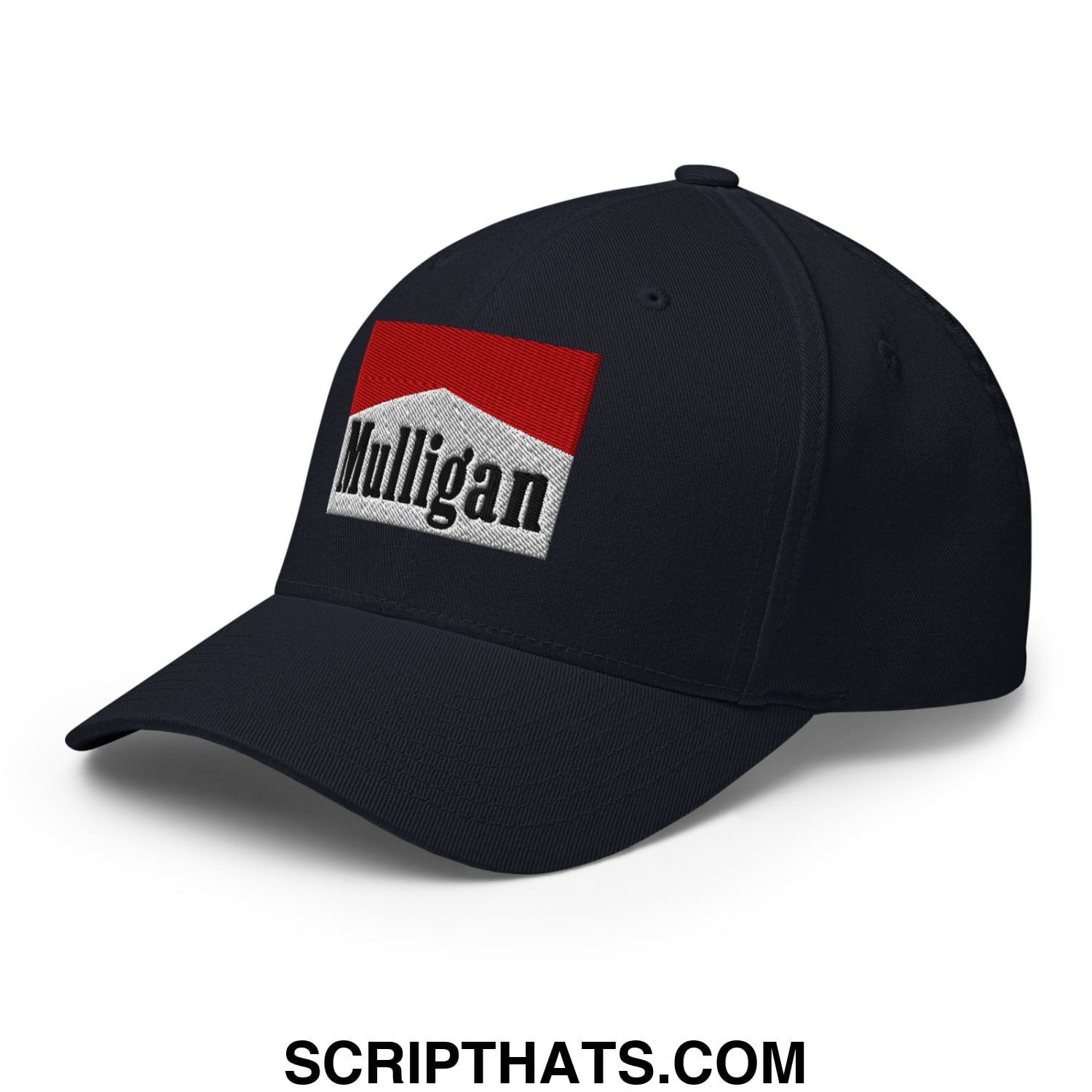 Mulligan Cigarette Red Embroidered Stretch Fit Golf Hat Dark Navy