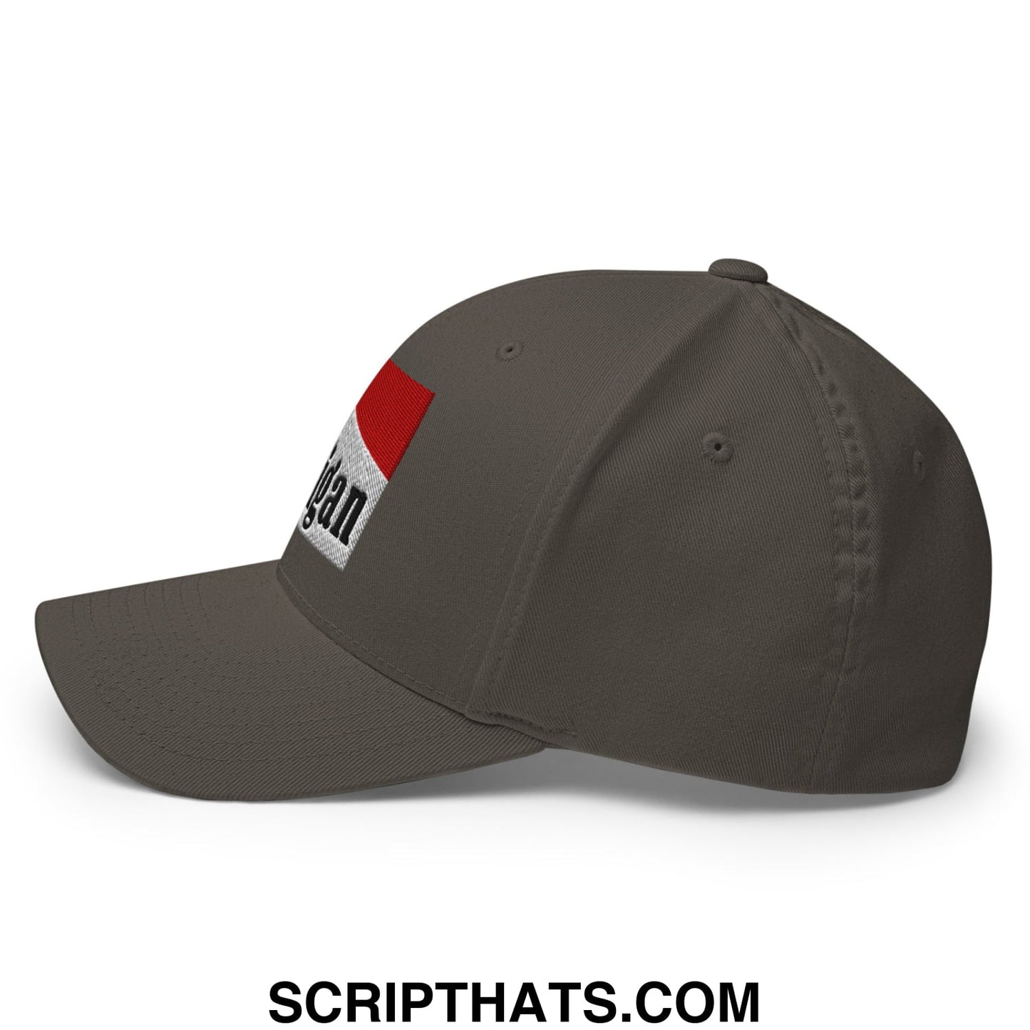 Mulligan Cigarette Red Embroidered Stretch Fit Golf Hat Dark Grey
