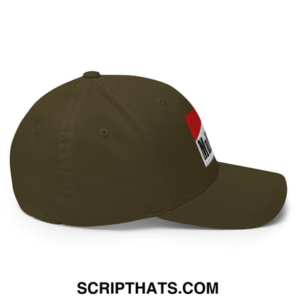 Mulligan Cigarette Red Embroidered Stretch Fit Golf Hat Olive