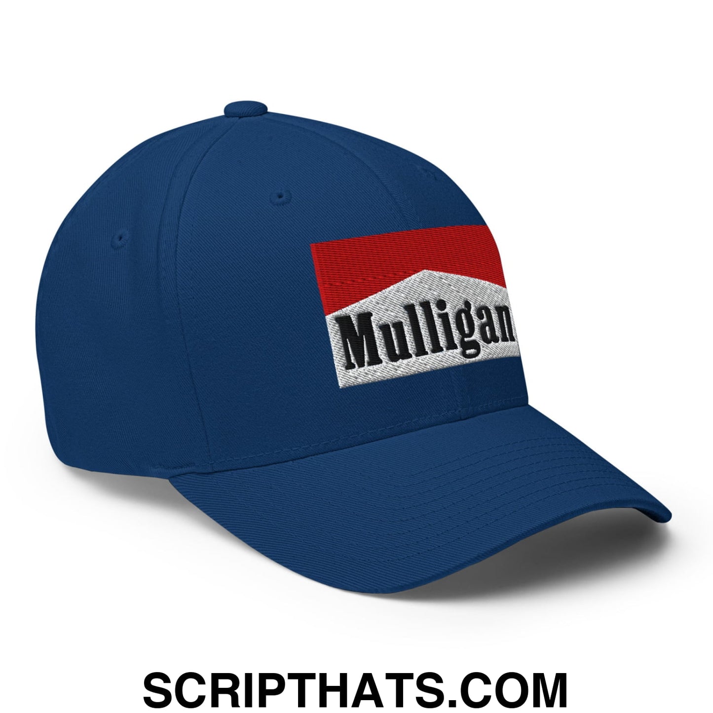 Mulligan Cigarette Red Embroidered Stretch Fit Golf Hat Royal Blue