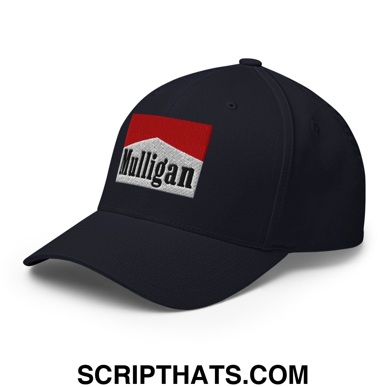 Mulligan Cigarette Red Embroidered Stretch Fit Golf Hat Dark Navy