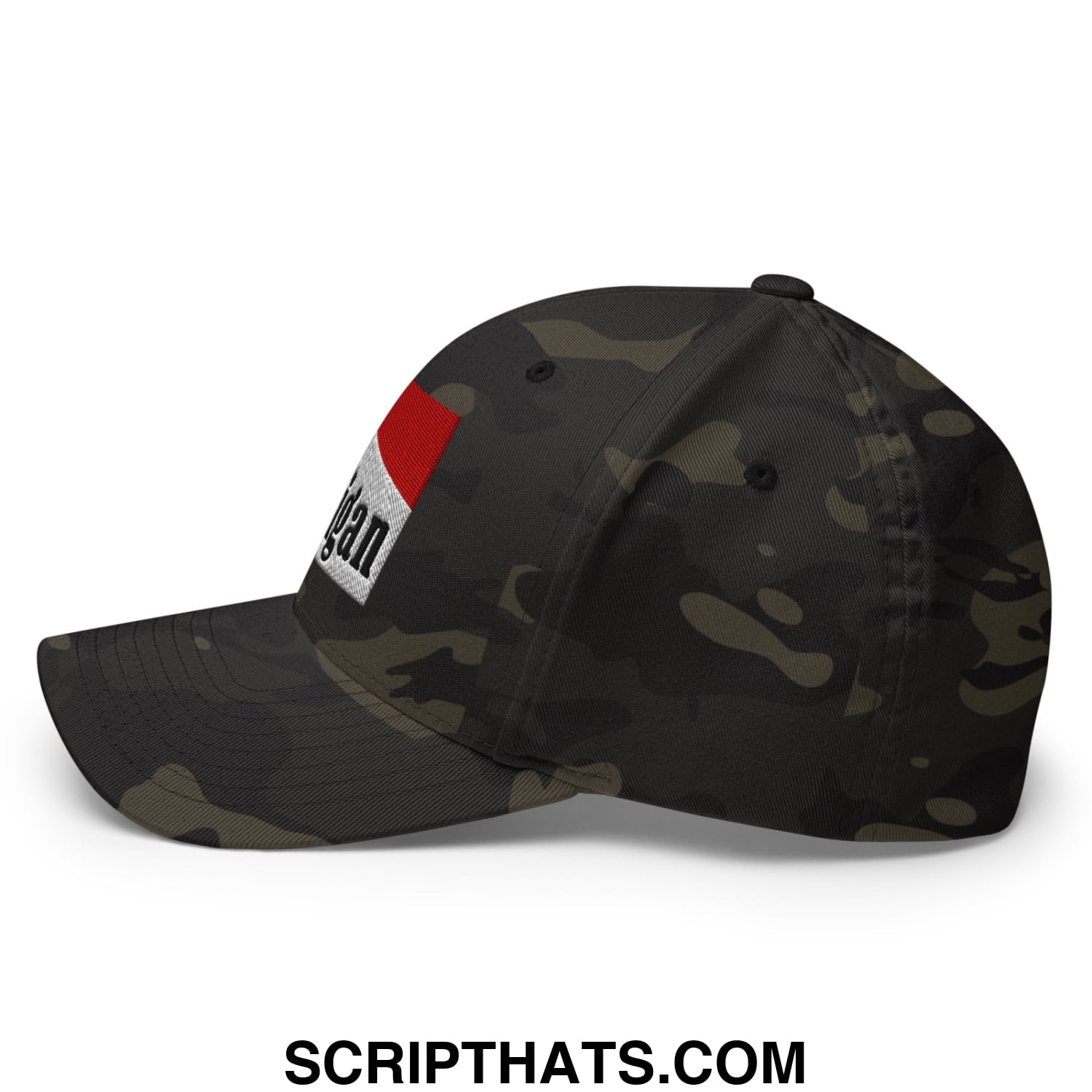 Mulligan Cigarette Red Embroidered Stretch Fit Golf Hat Multicam Black