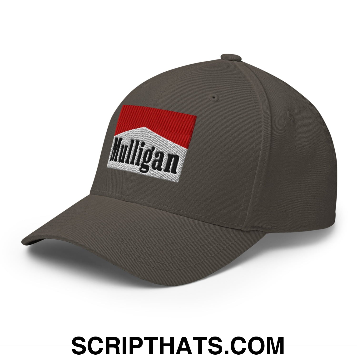 Mulligan Cigarette Red Embroidered Stretch Fit Golf Hat Dark Grey