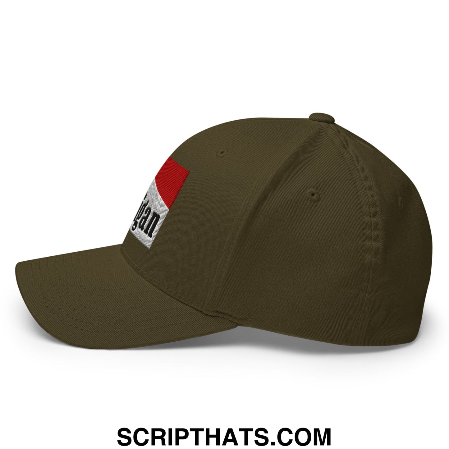 Mulligan Cigarette Red Embroidered Stretch Fit Golf Hat Olive