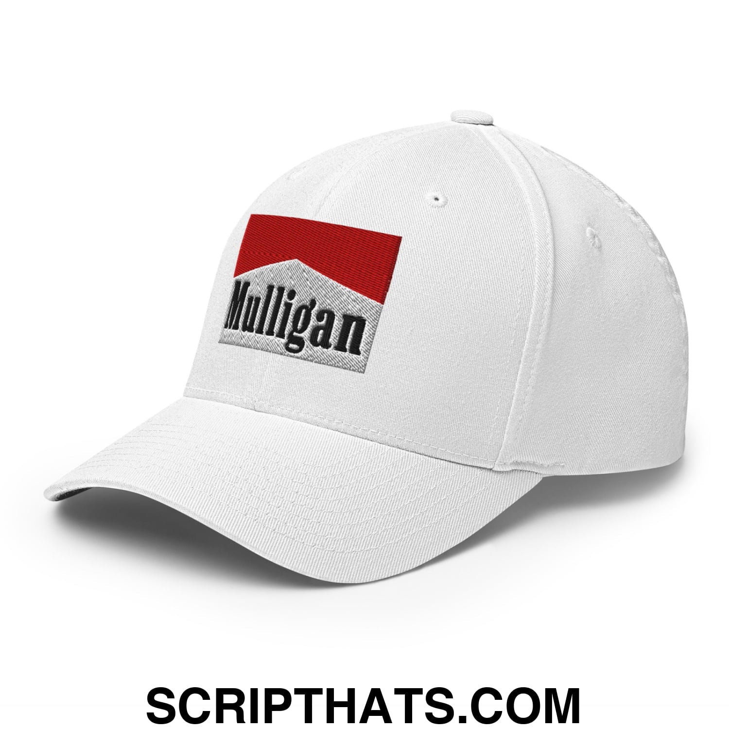 Mulligan Cigarette Red Embroidered Stretch Fit Golf Hat White