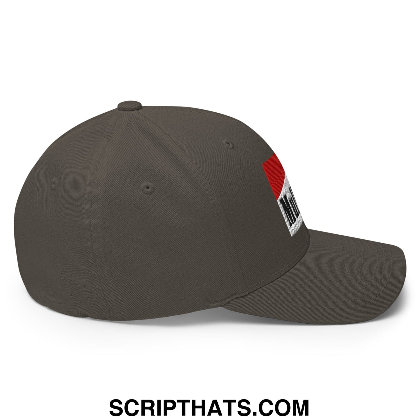 Mulligan Cigarette Red Embroidered Stretch Fit Golf Hat Dark Grey