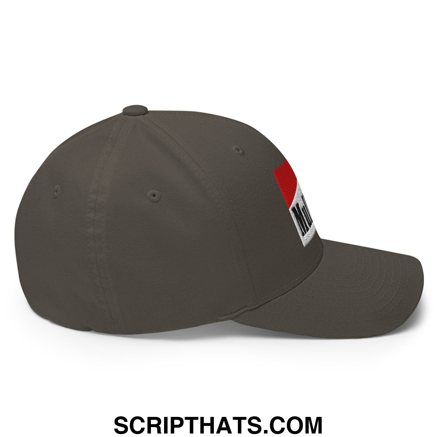 Mulligan Cigarette Red Embroidered Stretch Fit Golf Hat Dark Grey