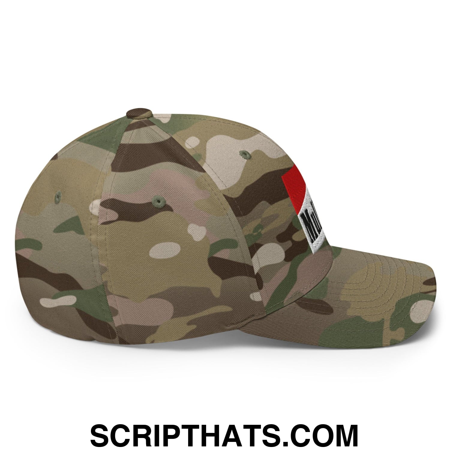 Mulligan Cigarette Red Embroidered Stretch Fit Golf Hat Multicam Green