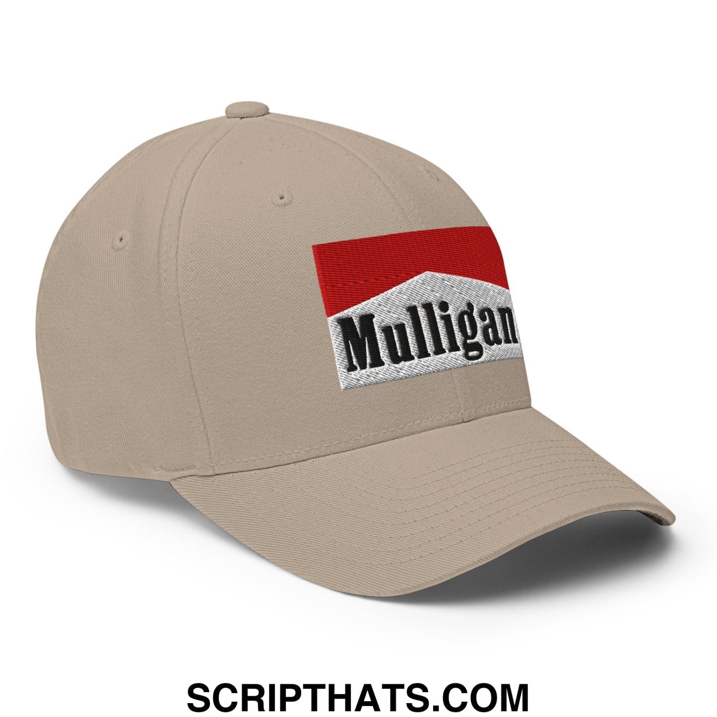 Mulligan Cigarette Red Embroidered Stretch Fit Golf Hat Khaki