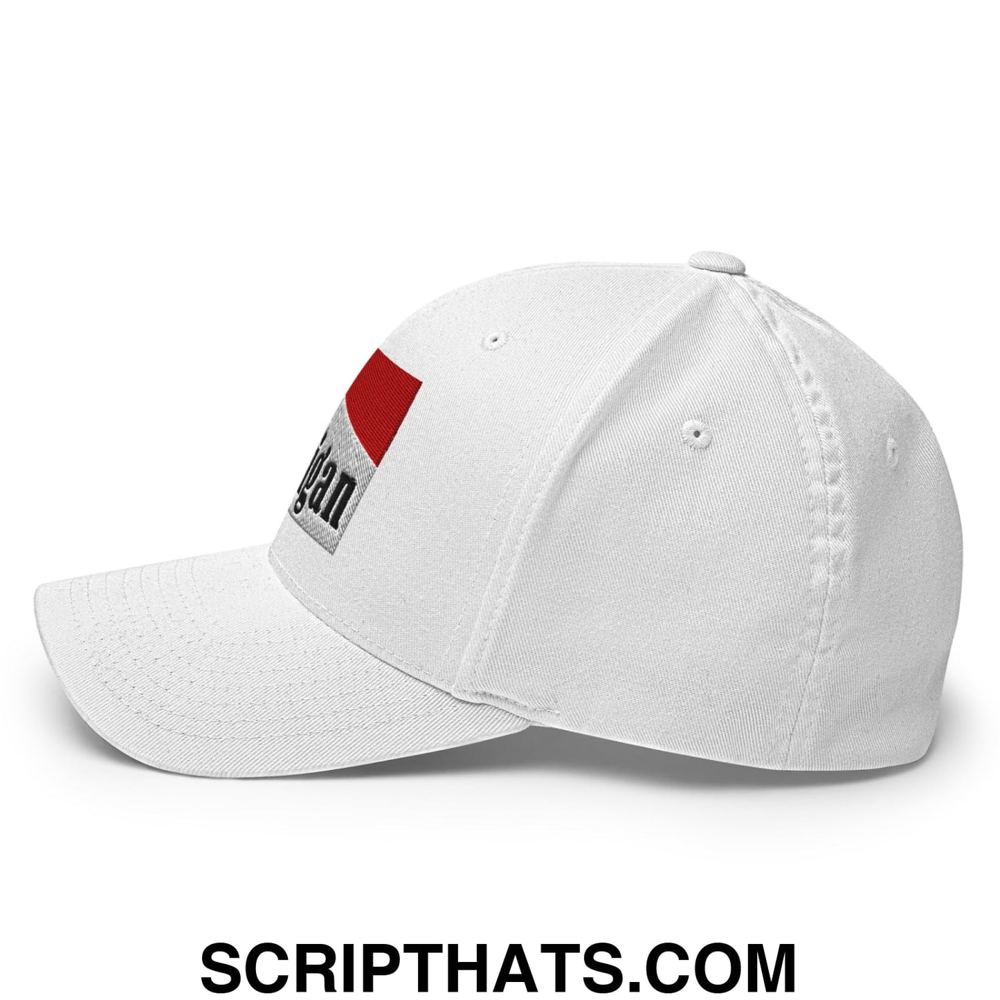 Mulligan Cigarette Red Embroidered Stretch Fit Golf Hat White
