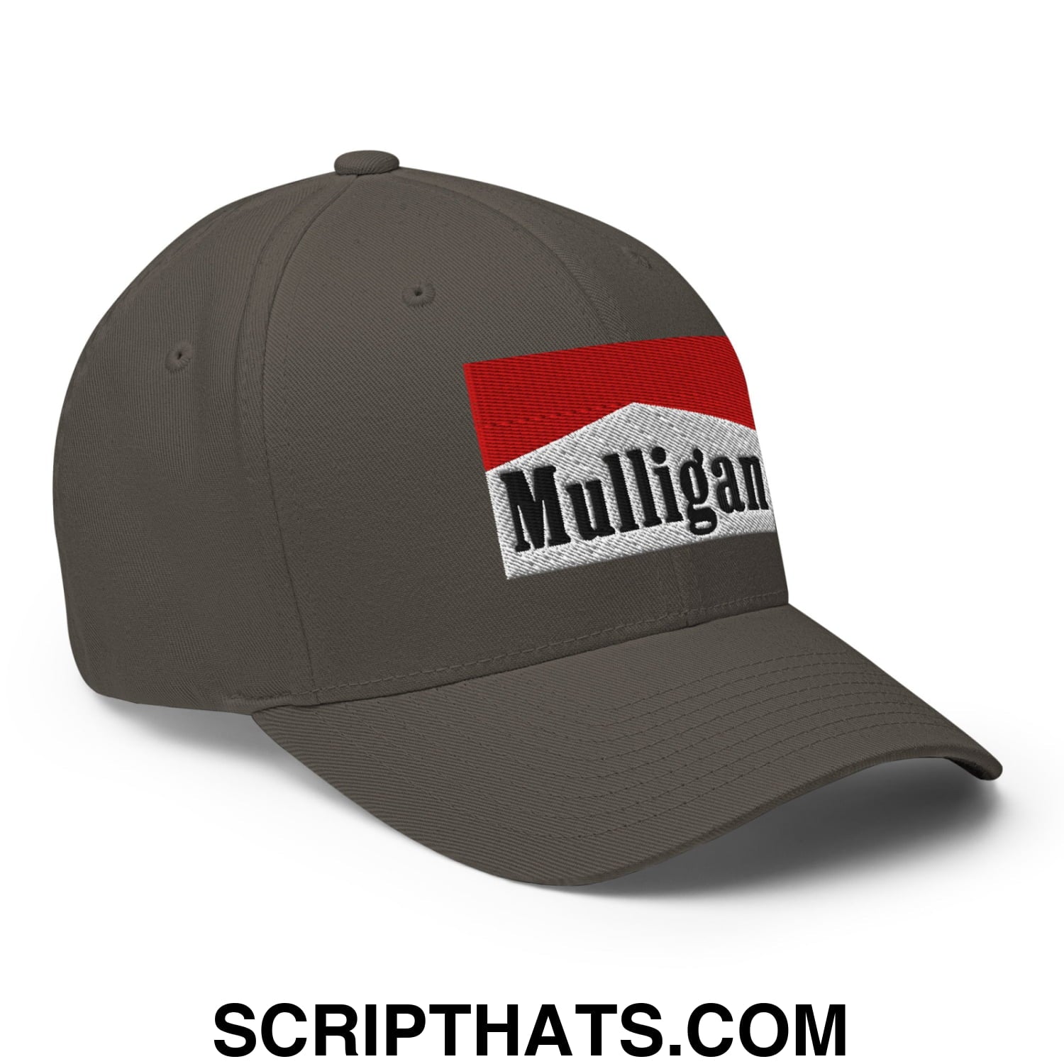 Mulligan Cigarette Red Embroidered Stretch Fit Golf Hat Dark Grey