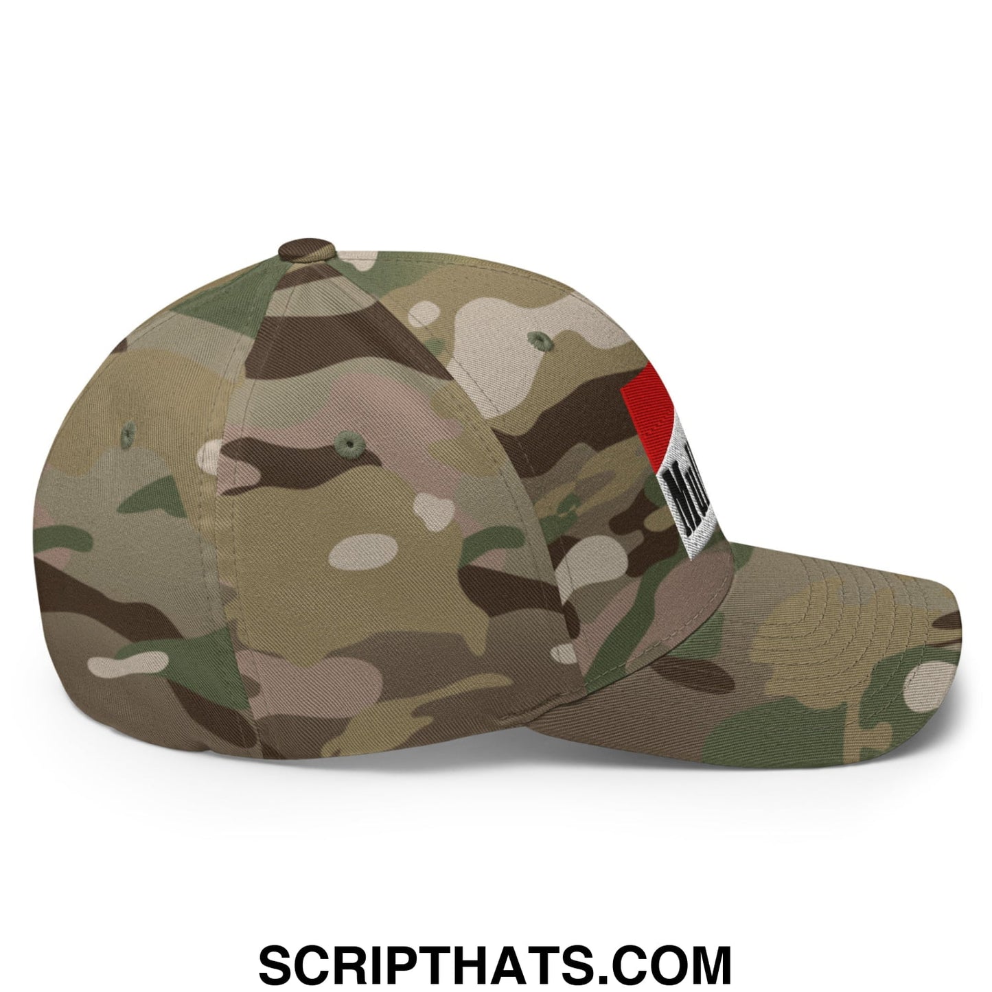 Mulligan Cigarette Red Embroidered Stretch Fit Golf Hat Multicam Green
