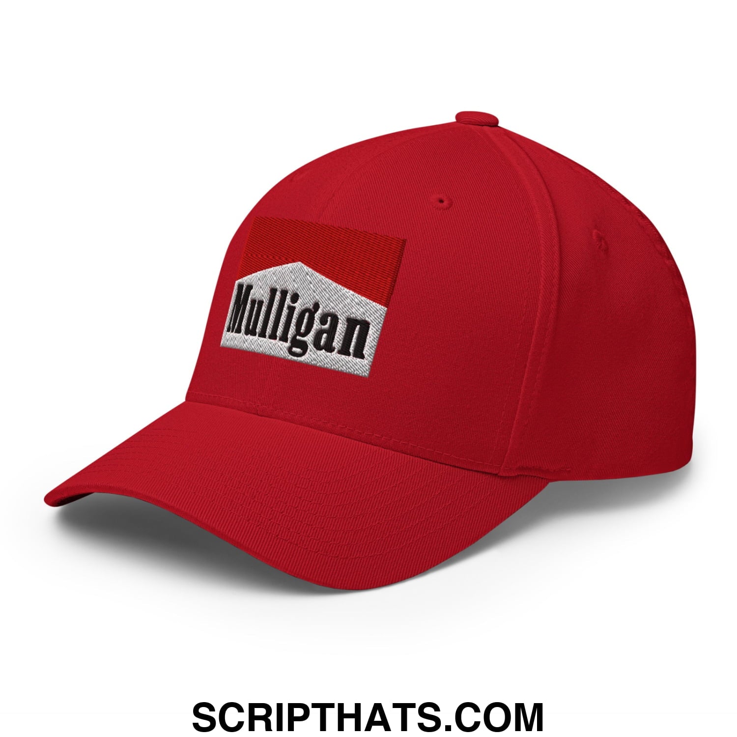 Mulligan Cigarette Red Embroidered Stretch Fit Golf Hat Red