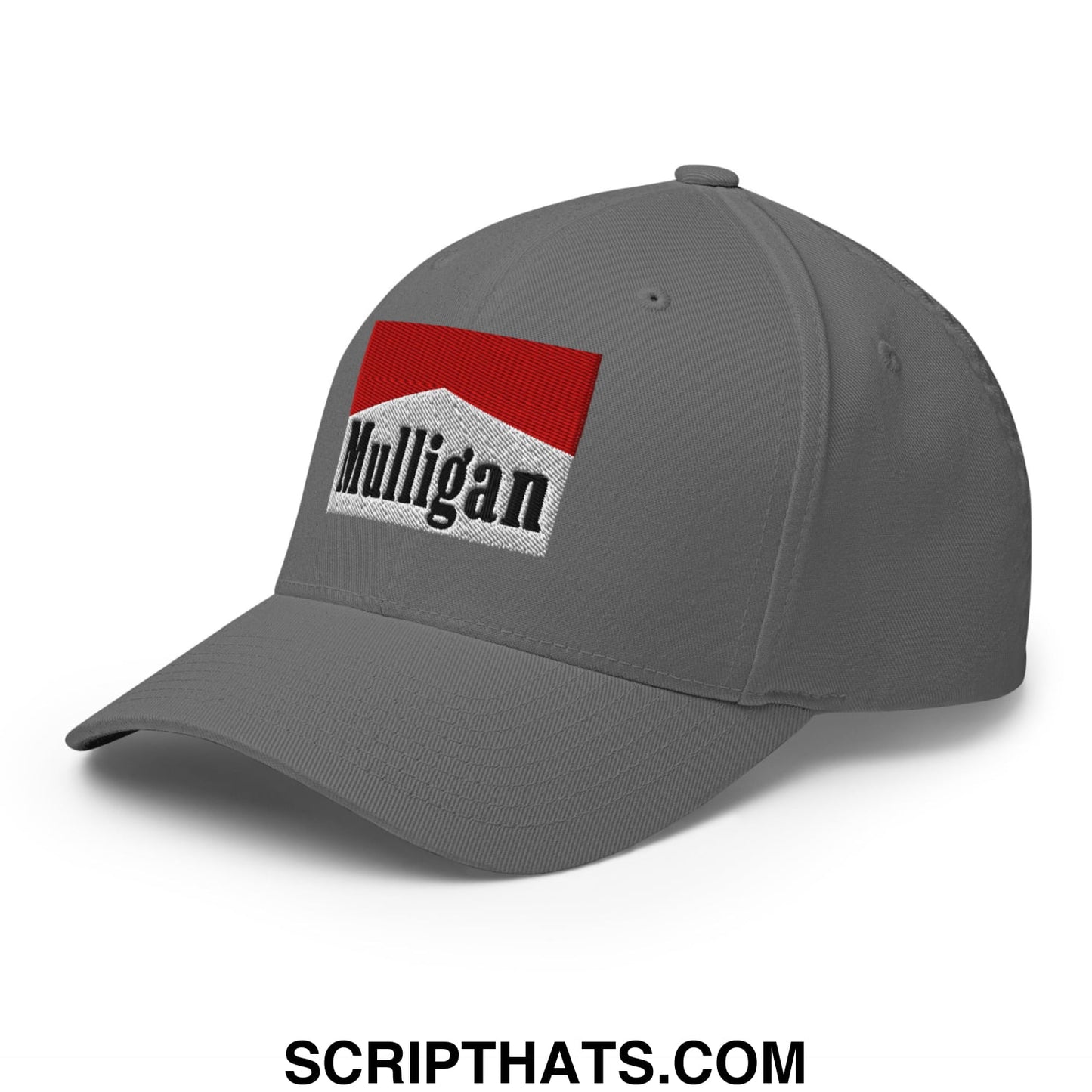 Mulligan Cigarette Red Embroidered Stretch Fit Golf Hat Grey