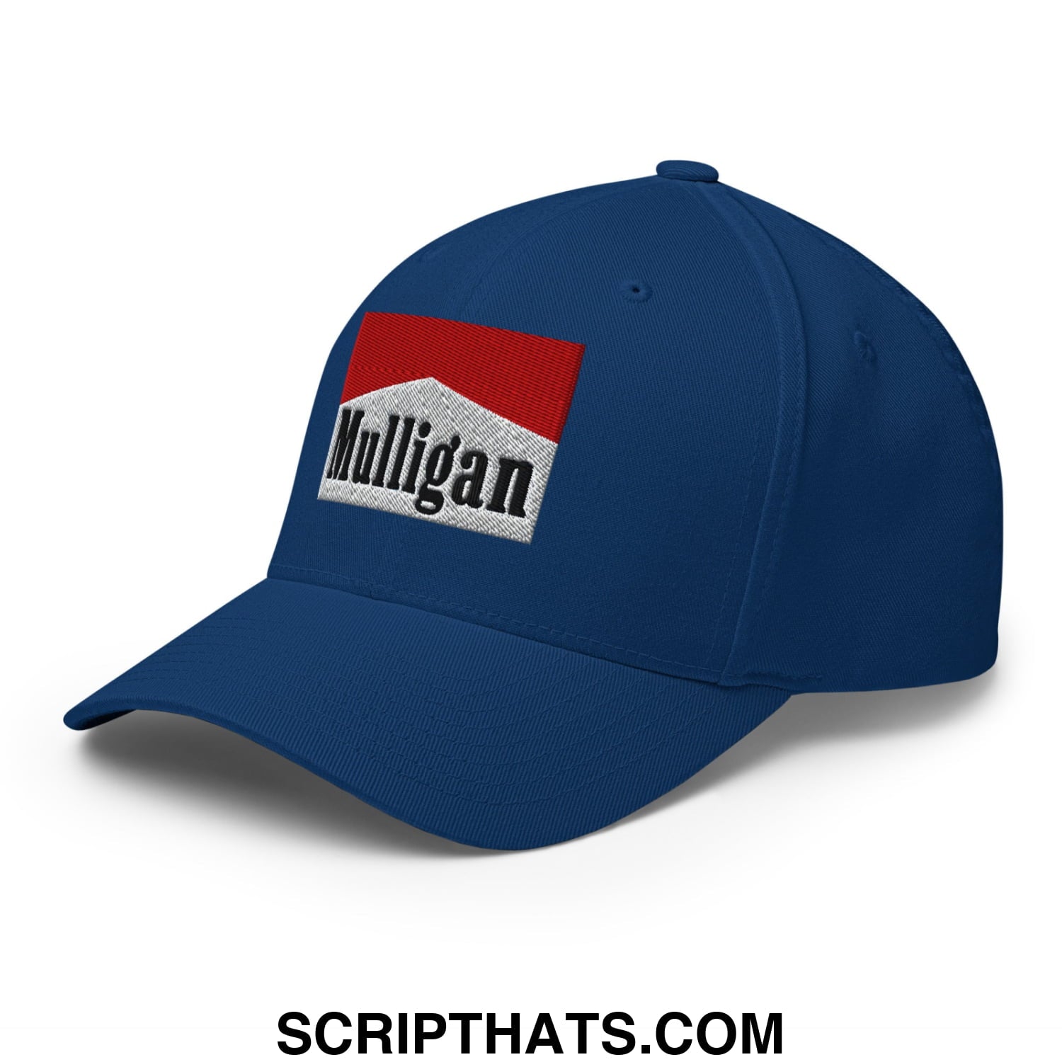 Mulligan Cigarette Red Embroidered Stretch Fit Golf Hat Royal Blue