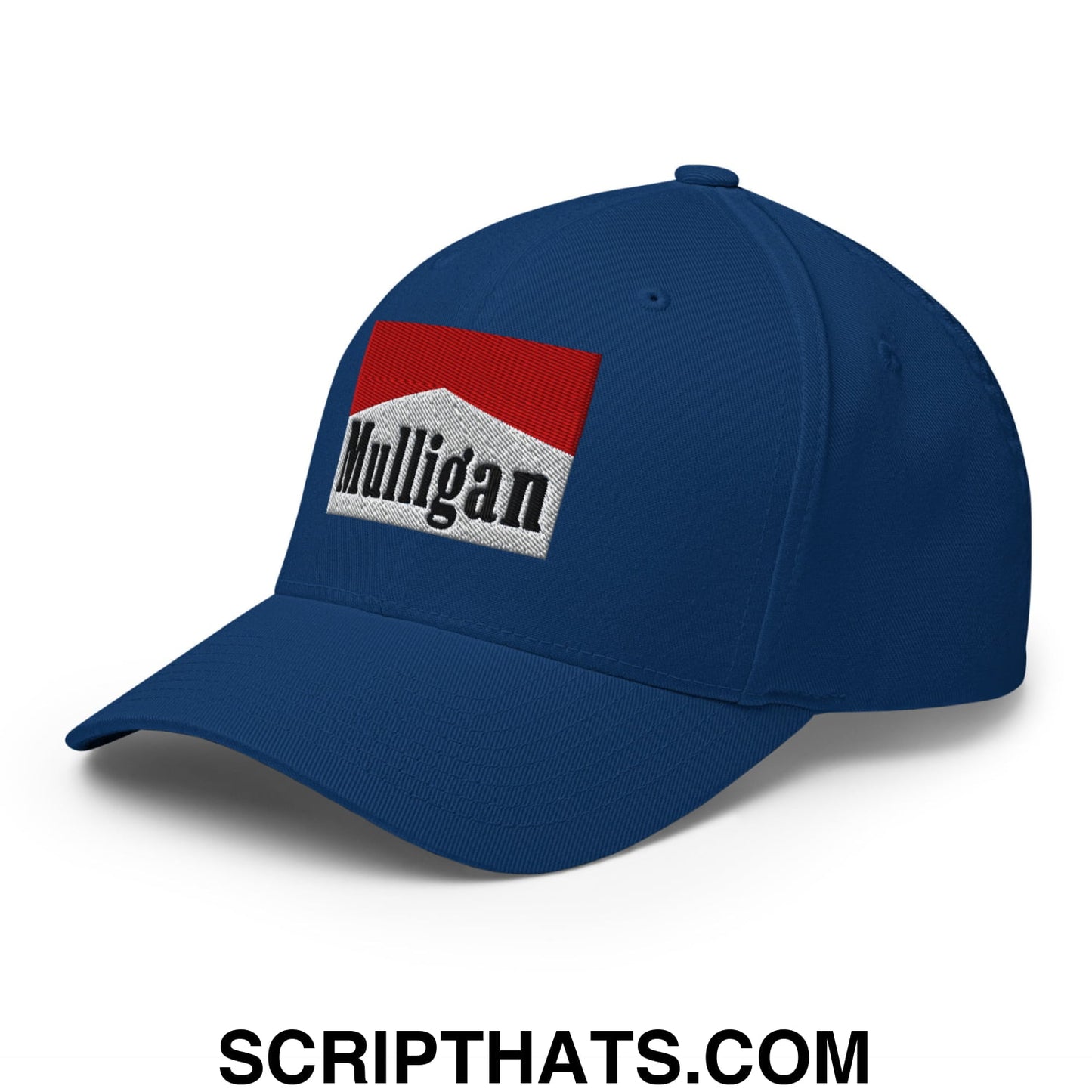 Mulligan Cigarette Red Embroidered Stretch Fit Golf Hat Royal Blue