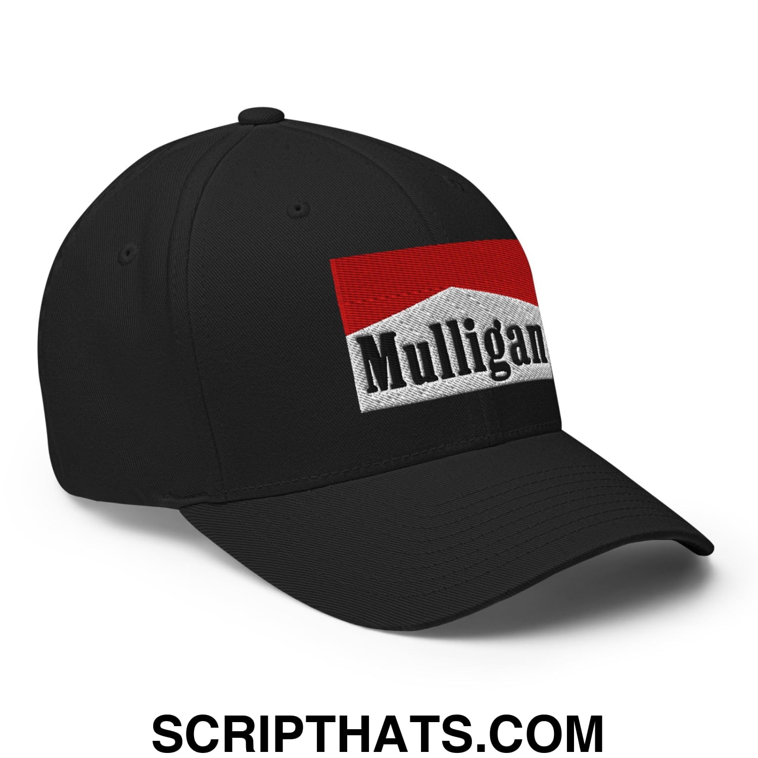Mulligan Cigarette Red Embroidered Stretch Fit Golf Hat Black