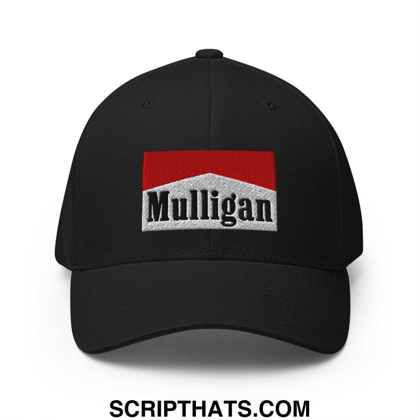 Mulligan Cigarette Red Embroidered Stretch Fit Golf Hat Black