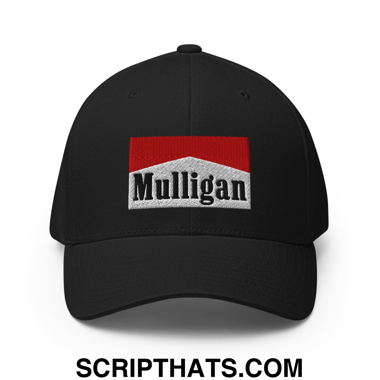 Mulligan Cigarette Red Embroidered Stretch Fit Golf Hat Black