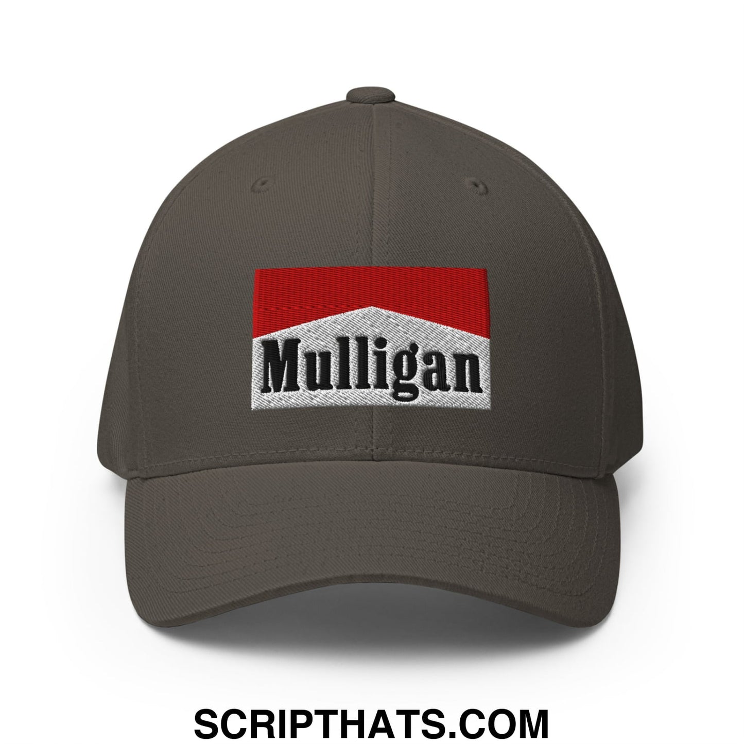 Mulligan Cigarette Red Embroidered Stretch Fit Golf Hat Dark Grey