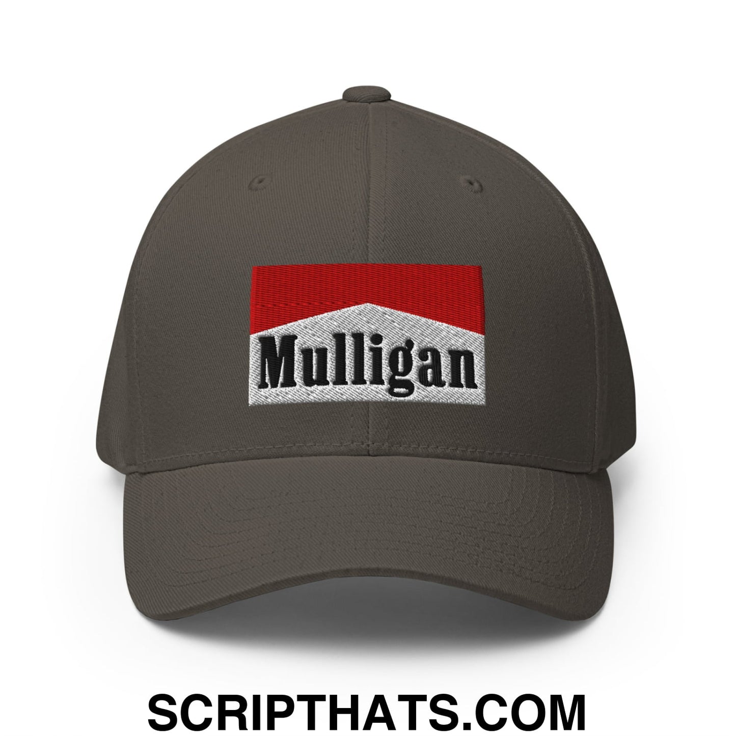 Mulligan Cigarette Red Embroidered Stretch Fit Golf Hat Dark Grey