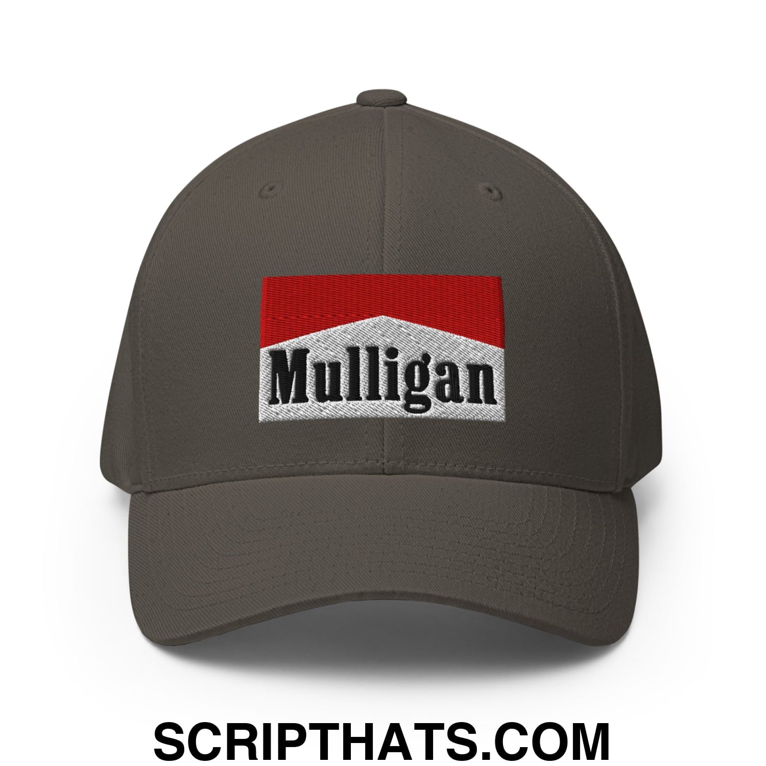 Mulligan Cigarette Red Embroidered Stretch Fit Golf Hat Dark Grey