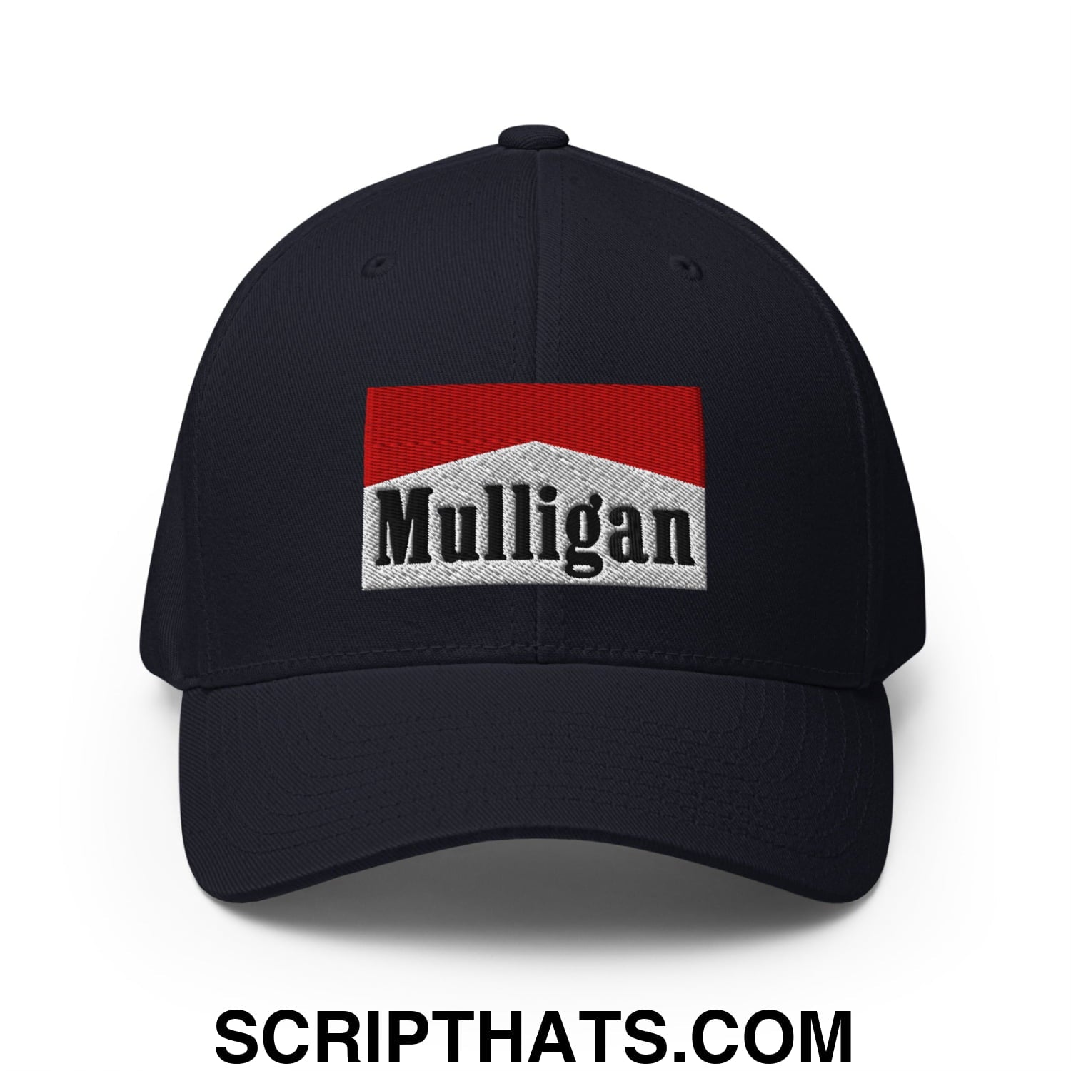Mulligan Cigarette Red Embroidered Stretch Fit Golf Hat Dark Navy