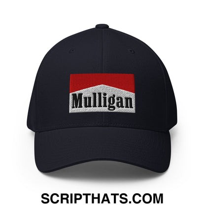 Mulligan Cigarette Red Embroidered Stretch Fit Golf Hat Dark Navy