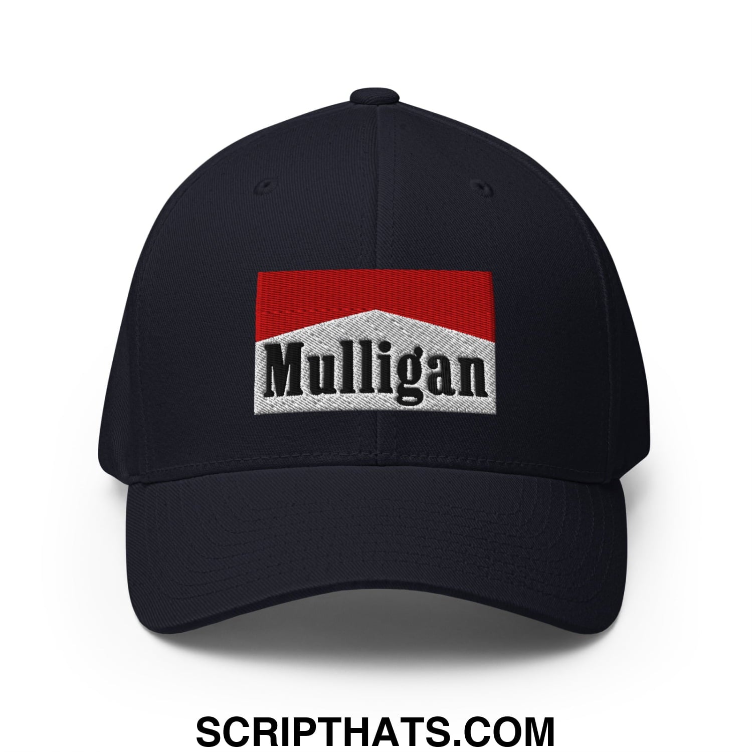 Mulligan Cigarette Red Embroidered Stretch Fit Golf Hat Dark Navy